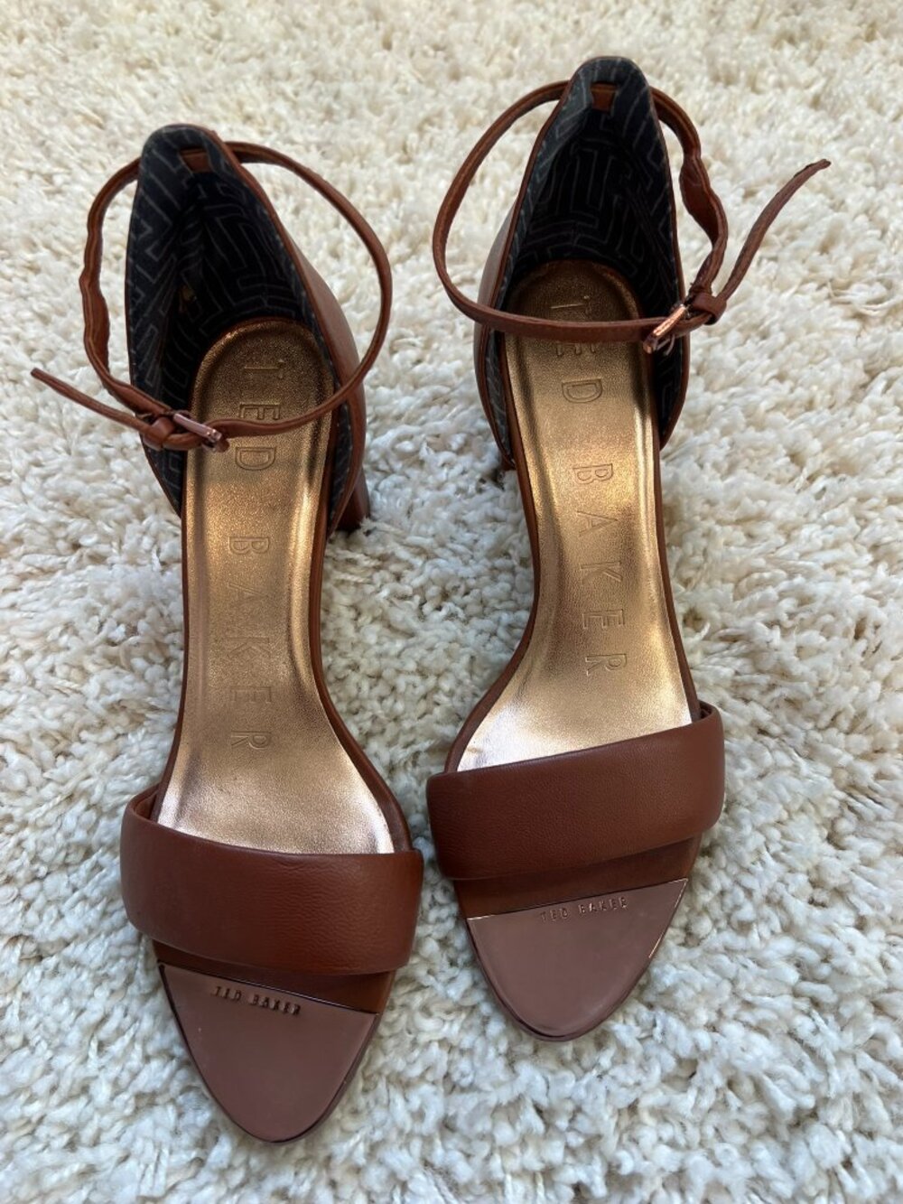 Ted Baker Slingback Sandals Women's Brown Leather Size 8 Block Heel Open Toe
